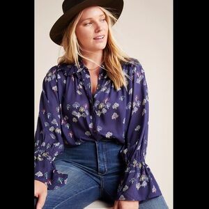 Anthropologie Maeve Fredericka Buttondown Novelty Print Blouse